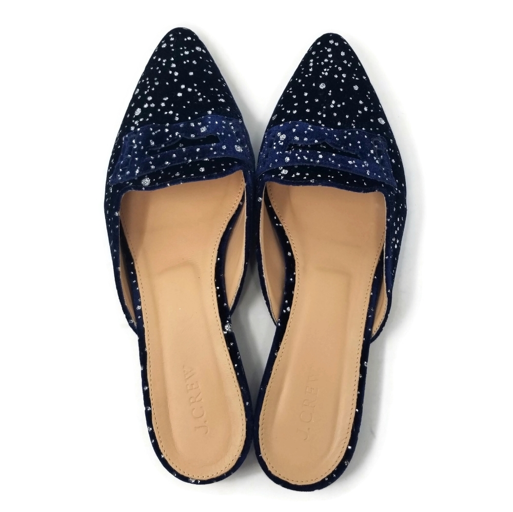J Crew Velvet Glitter Speckled Loafer Mule Navy 9 - Picture 6 of 9